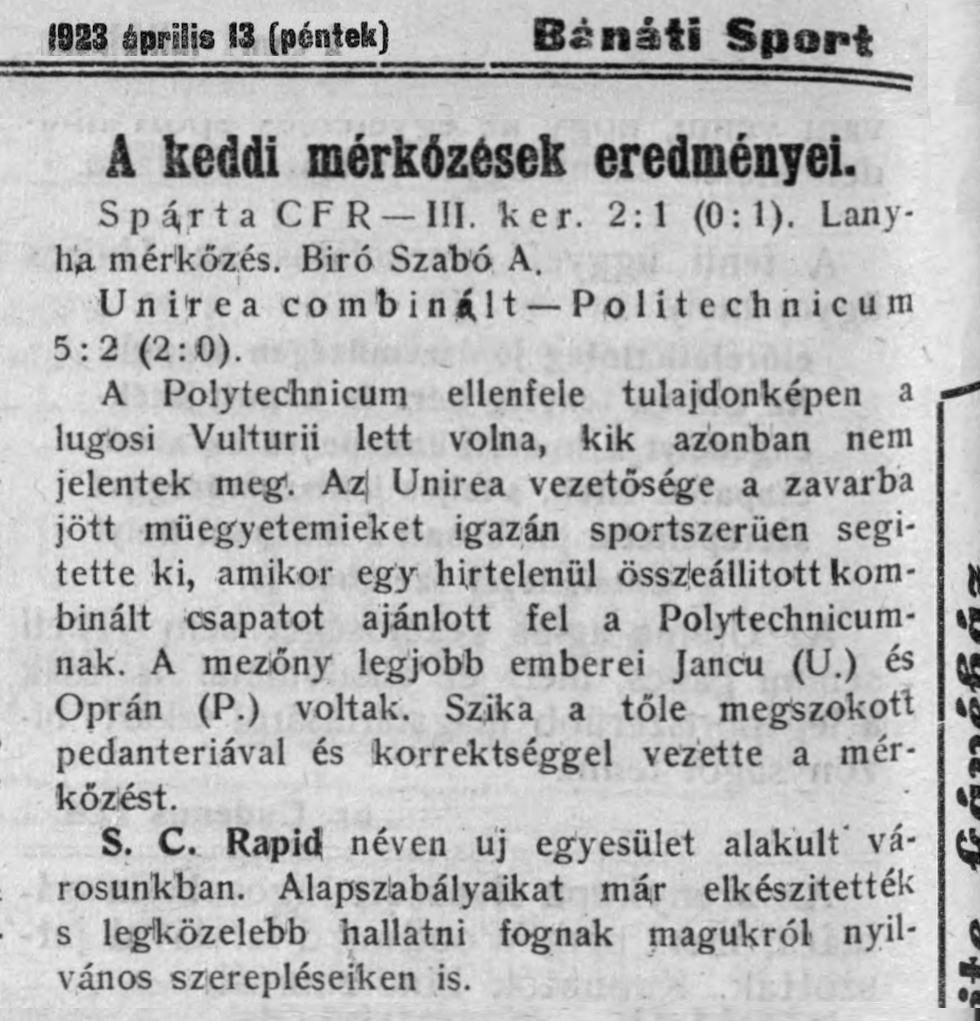 Politehnica - Unirea Timisoara (combinata)