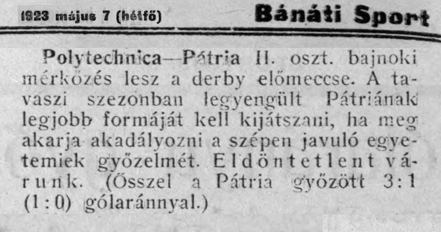 Politehnica - Patria Timisoara