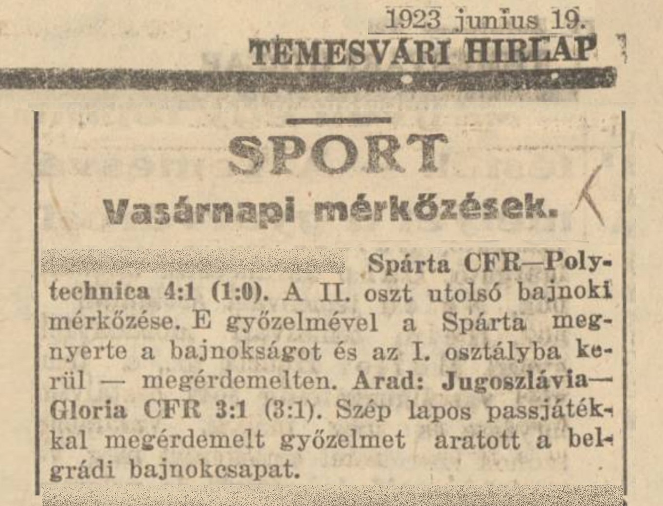 Politehnica - Sparta CFR Timisoara