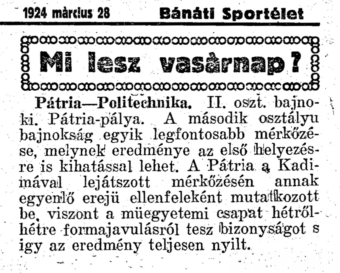 Politehnica - Patria Timisoara