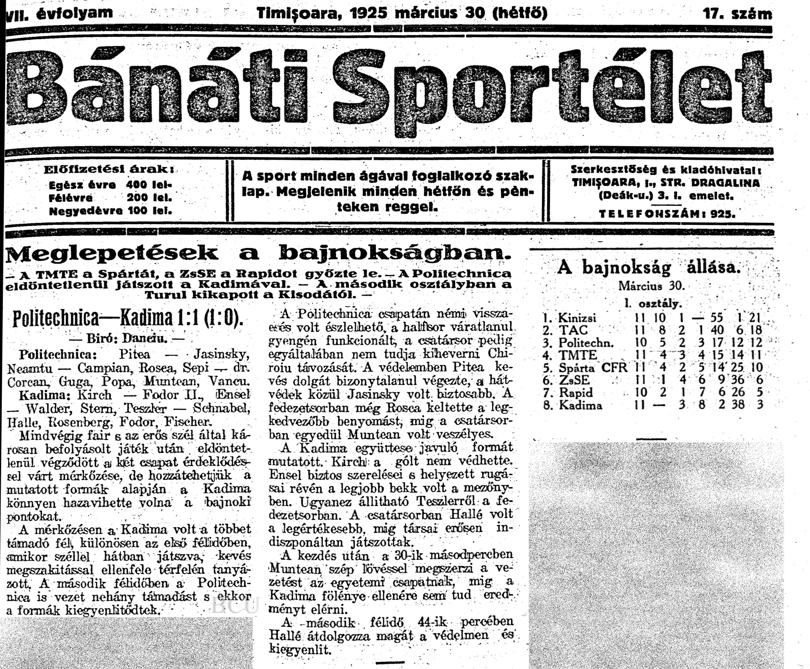 Politehnica - Kadima Timisoara