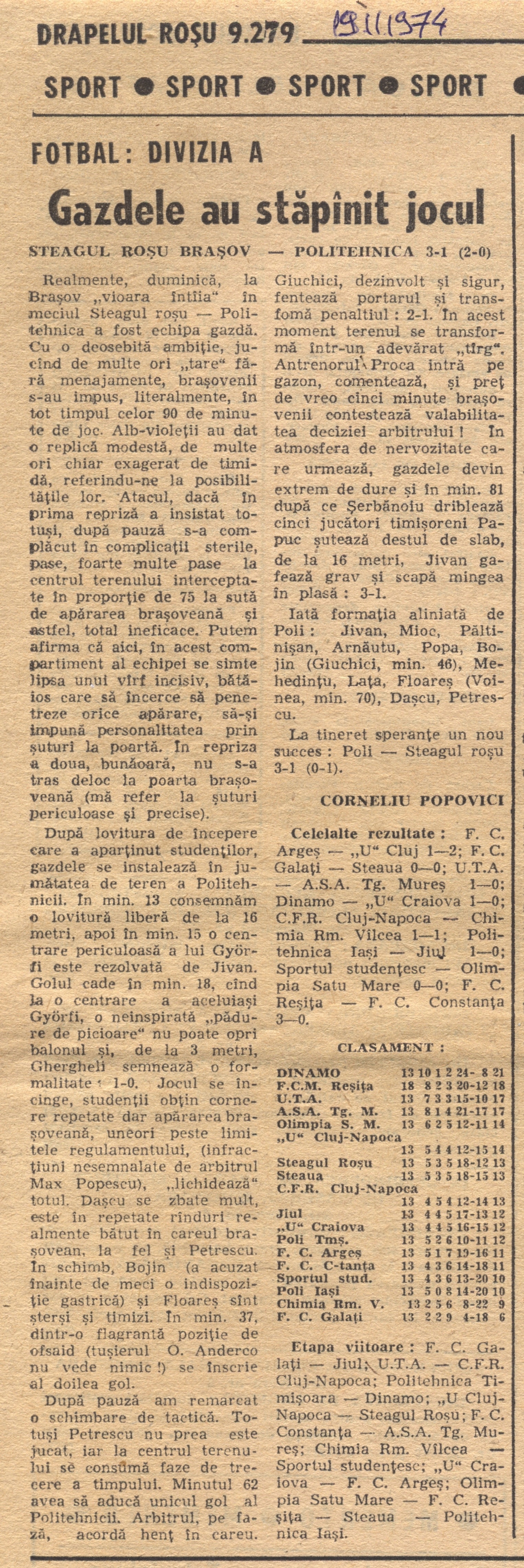 Politehnica - Steagul Rosu Orasul Stalin (Brasov)